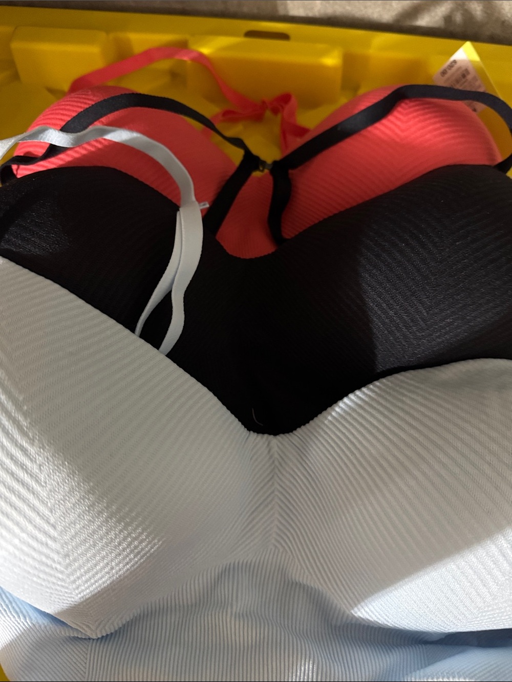 Colorblock Padded Bikini Top - Coral, Black & White